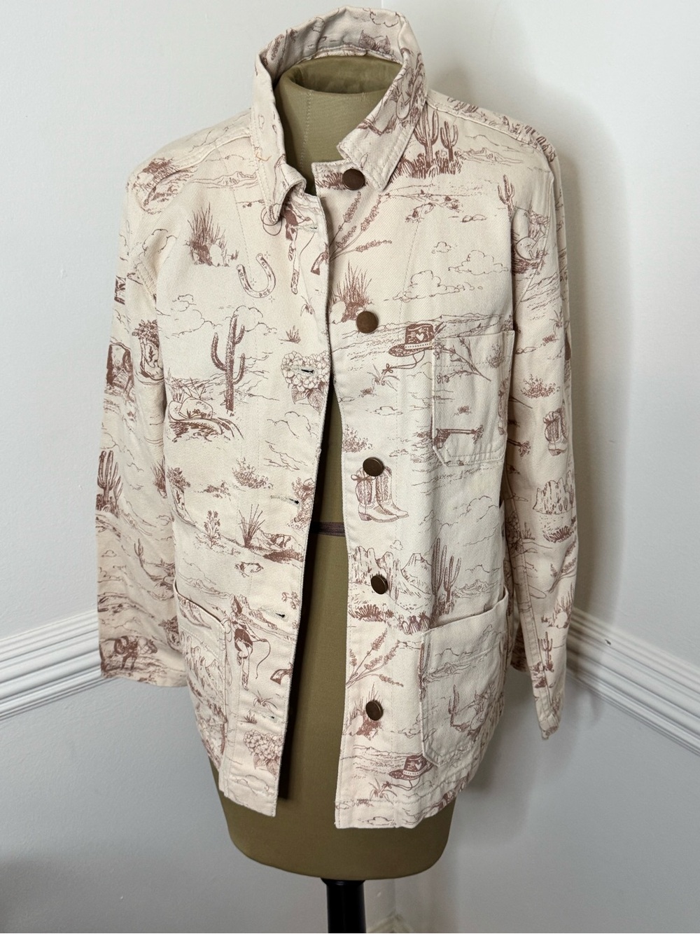 Altar'd State Cream Utility Jacket with Brown Western Print